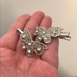 Elegant Silver Butterfly Hair Clips